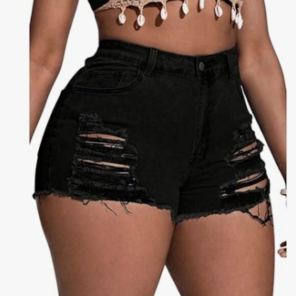 SOLY HUX Women's Plus Size Ripped Denim Shorts - Picture 5 of 6